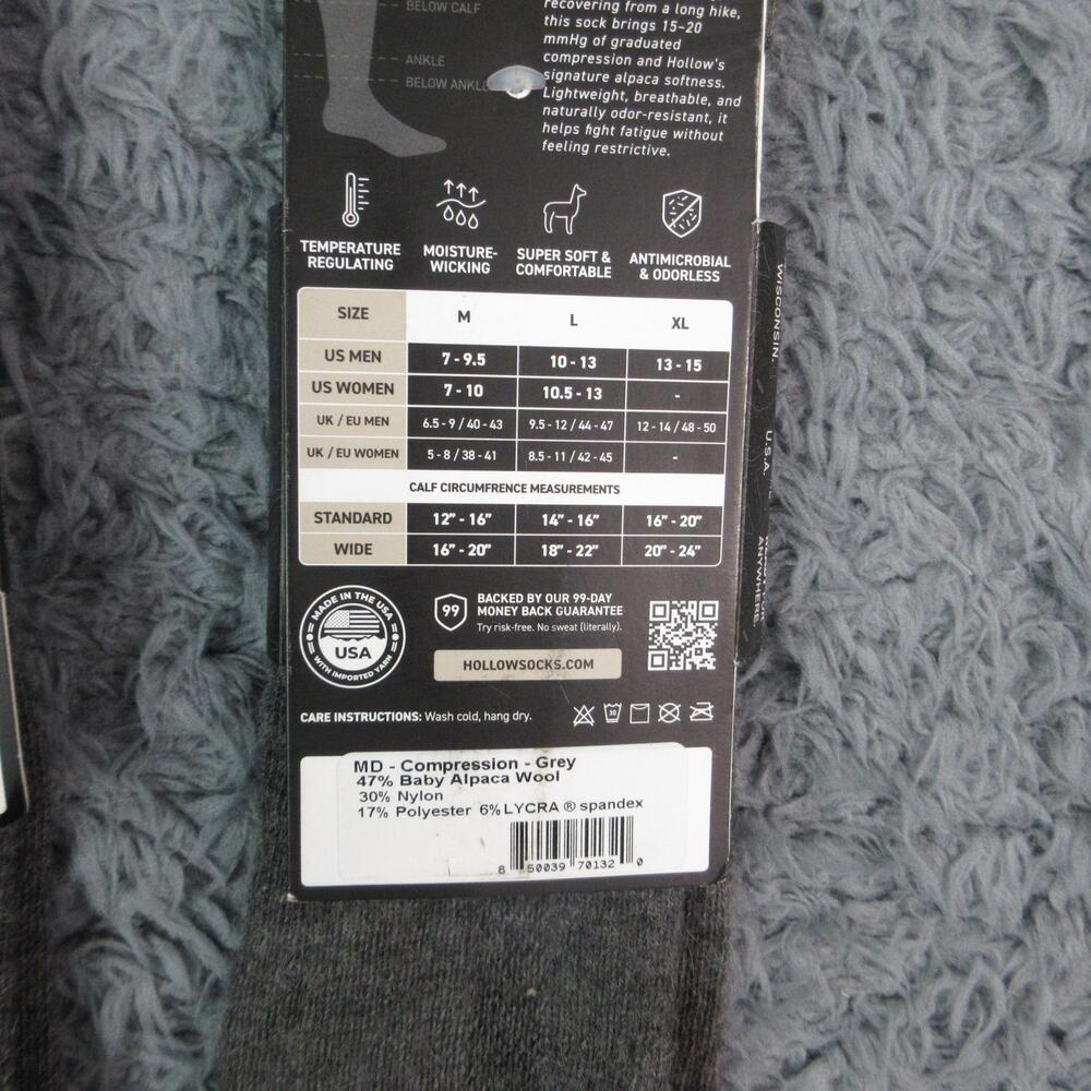 Hollow Socks Mens M Gray Compression Alpaca Nylon Spandex Moisture Wicking NWT - Picture 3 of 8